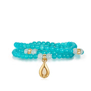 Five Elements「Water」Solid 925 Sterling Silver, 18K Gold/White Gold Plated Aquamarine Waterdrop Pendant 3 Layered Crystal Bracelet & Necklace