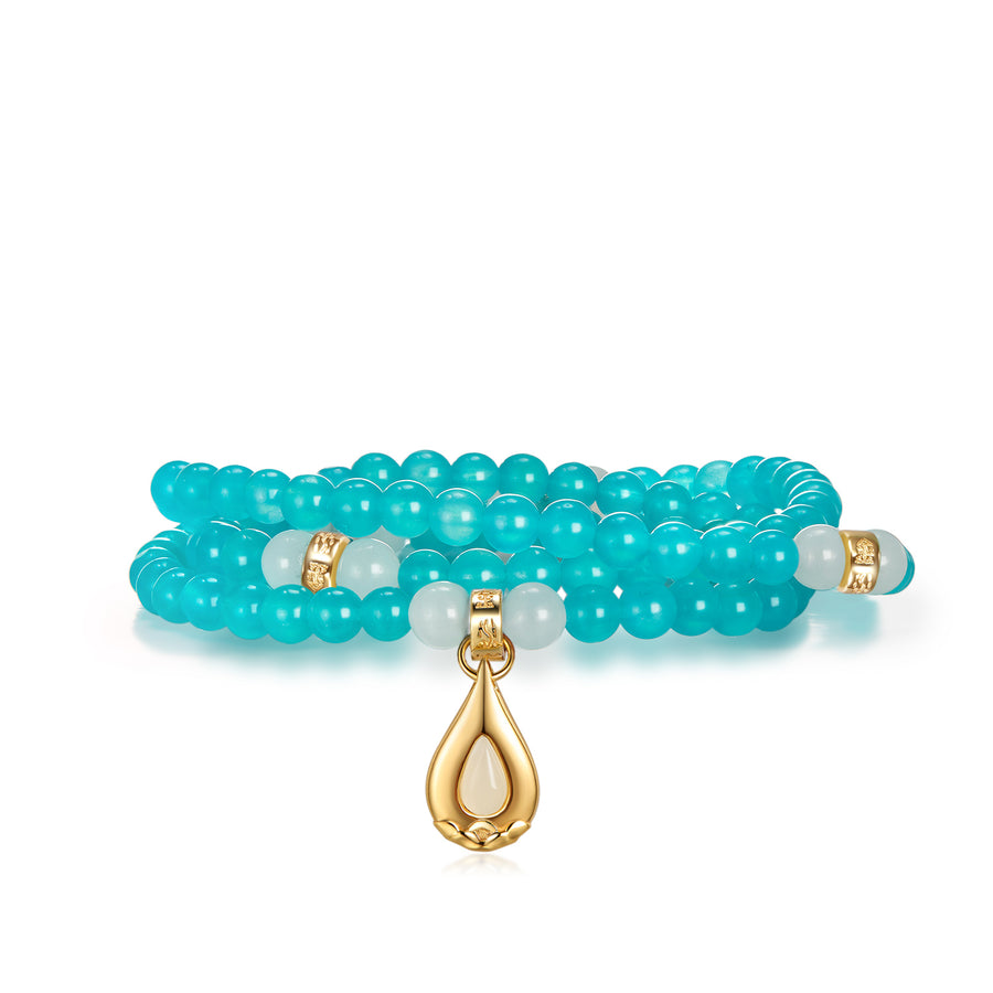 Five Elements「Water」Solid 925 Sterling Silver, 18K Gold/White Gold Plated Aquamarine Waterdrop Pendant 3 Layered Crystal Bracelet & Necklace