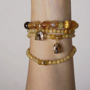 Five Elements「Earth」Solid 925 Sterling Silver, 18K Gold/White Gold Plated Yellow Color Healing Tiger Eye Earth Moutain Pendant  3 Layered Crystal Bracelet & Necklace