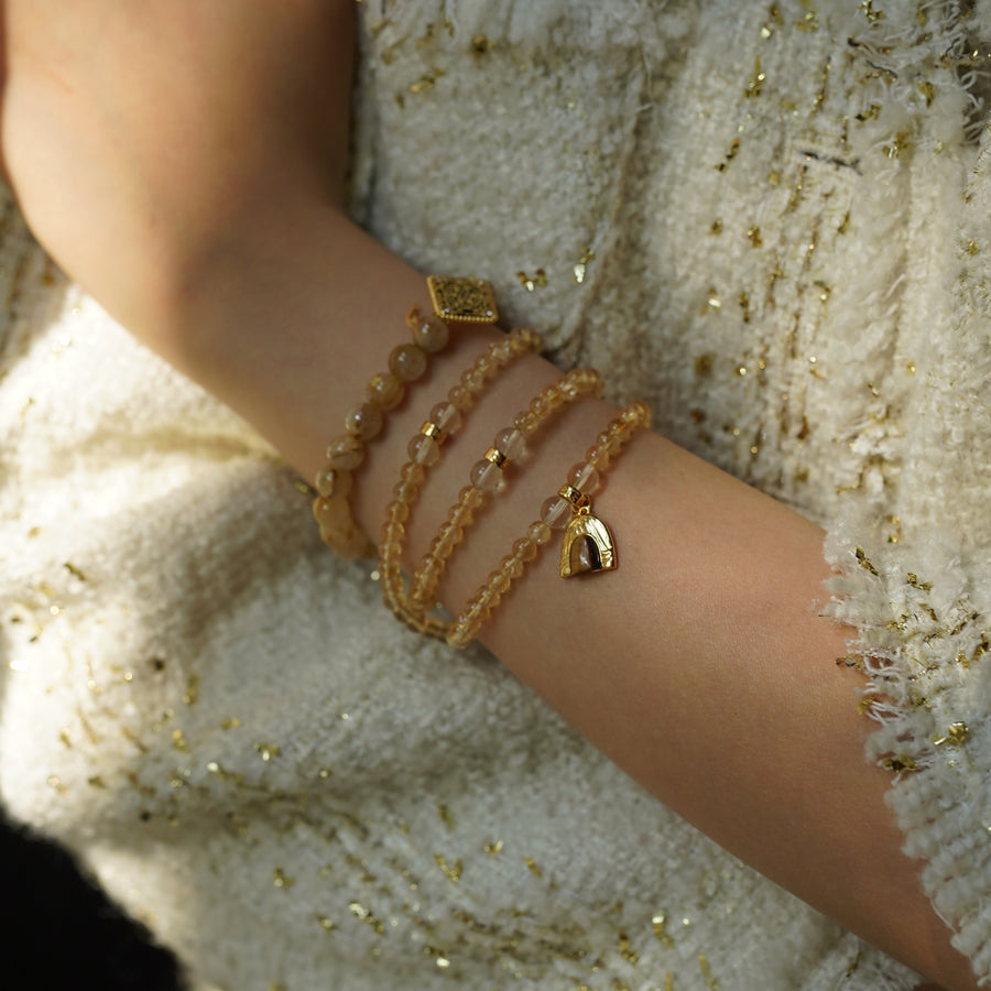 Five Elements「Earth」Solid 925 Sterling Silver, 18K Gold/White Gold Plated Yellow Color Healing Tiger Eye Earth Moutain Pendant  3 Layered Crystal Bracelet & Necklace
