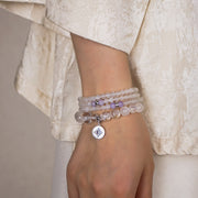 Five Elements「Metal」Solid 925 Sterling Silver, 18K Gold/White Gold Plated White Color Healing Moonstone Aura Pendant 3 Layered Crystal Bracelet & Necklace