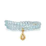 Five Elements「Water」Solid 925 Sterling Silver, 18K Gold/White Gold Plated Aquamarine Waterdrop Pendant 3 Layered Crystal Bracelet & Necklace
