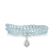 Five Elements「Water」Solid 925 Sterling Silver, 18K Gold/White Gold Plated Aquamarine Waterdrop Pendant 3 Layered Crystal Bracelet & Necklace
