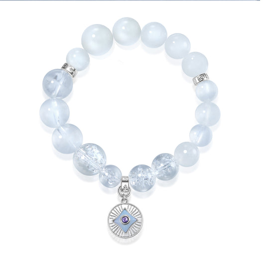Five Elements「Metal」Solid 925 Sterling Silver, 18K Gold/White Gold Plated Moonstone Aura Pendant Crystal Gemstone Beads Bracelet