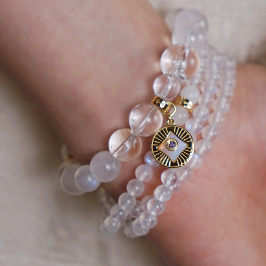 Five Elements「Metal」Solid 925 Sterling Silver, 18K Gold/White Gold Plated Moonstone Aura Pendant Crystal Gemstone Beads Bracelet