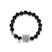 「Three Charms」 Sundial &Lotus&The endless love knot Black Agate beaded bracelet