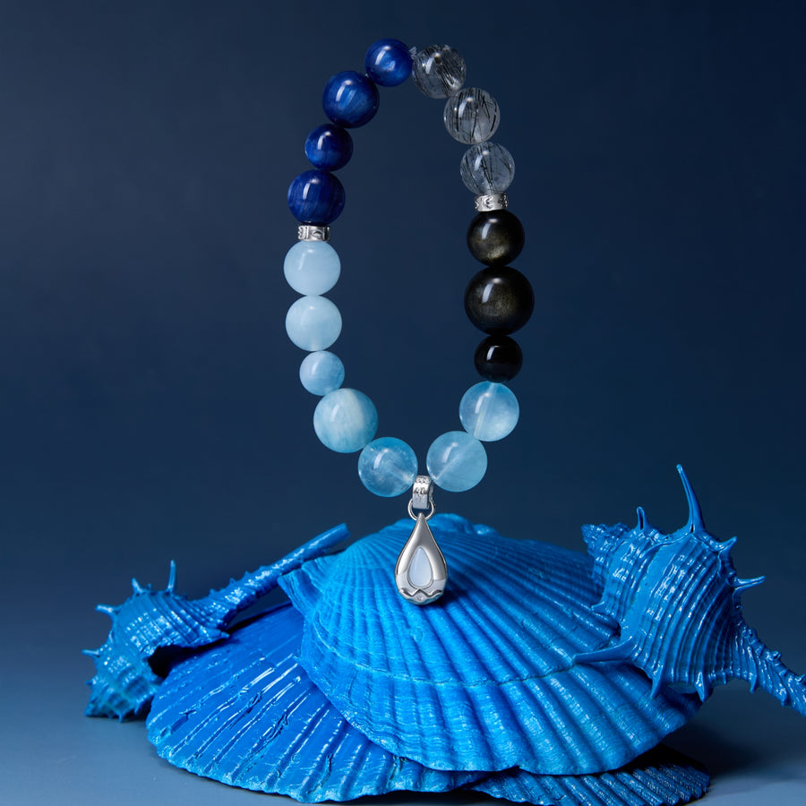 Five Elements「Water」 Solid 925 Sterling Silver, 18K Gold/White Gold Plated Aquamarine Waterdrop Pendant Crystal Bracelet