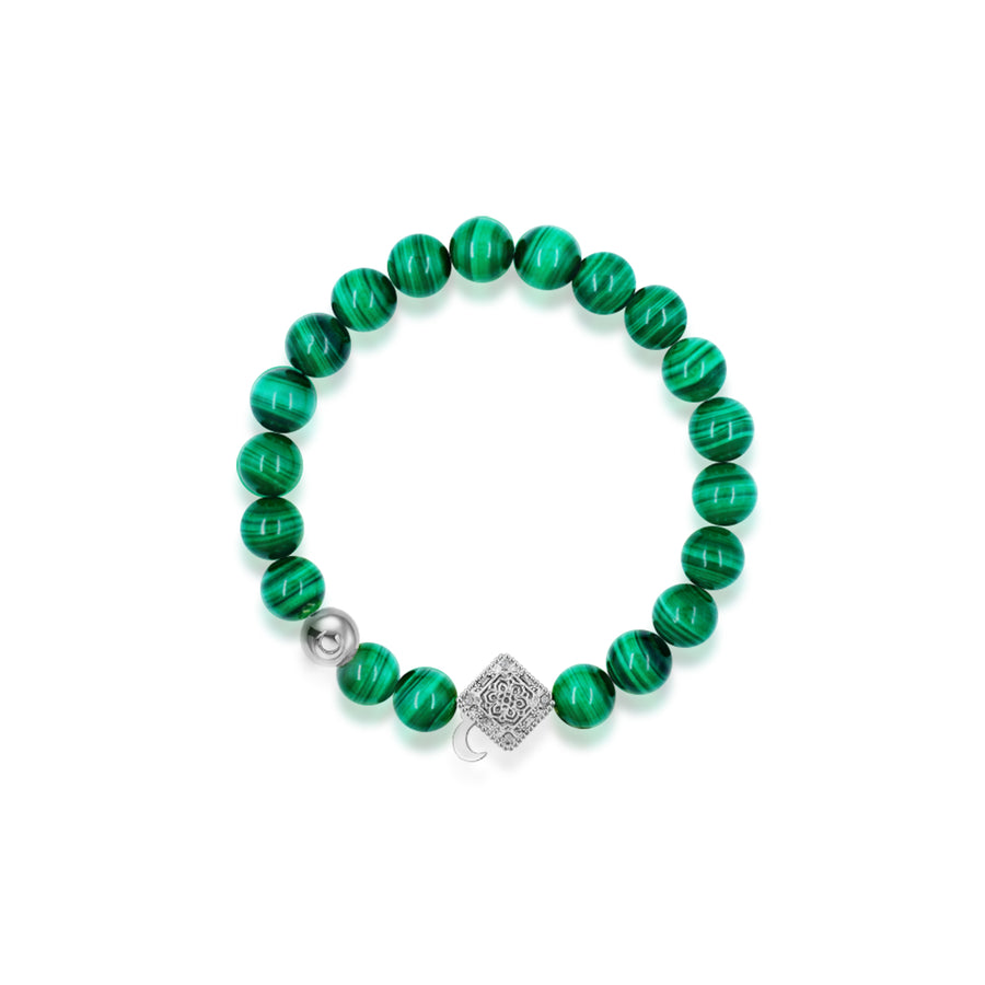 「Three Charms」 Sundial &Lotus&The endless love knot Malachite beaded bracelet