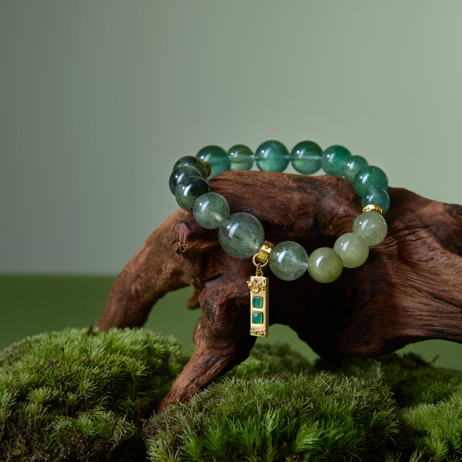 Five Elements「Wood」Solid 925 Sterling Silver, 18K Gold/White Gold Plated Emerald Life Tree with Flower Pendant Crystal Bracelet