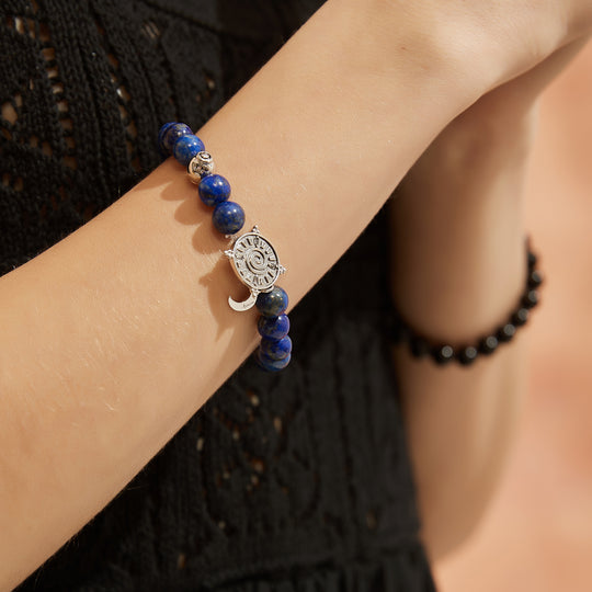 「Three Charms」 Sundial &Lotus&The endless love knot Lapis beaded bracelet