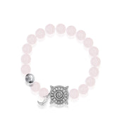 「Three Charms」 Sundial &Lotus&The endless love knot Rose Quartz beaded bracelet