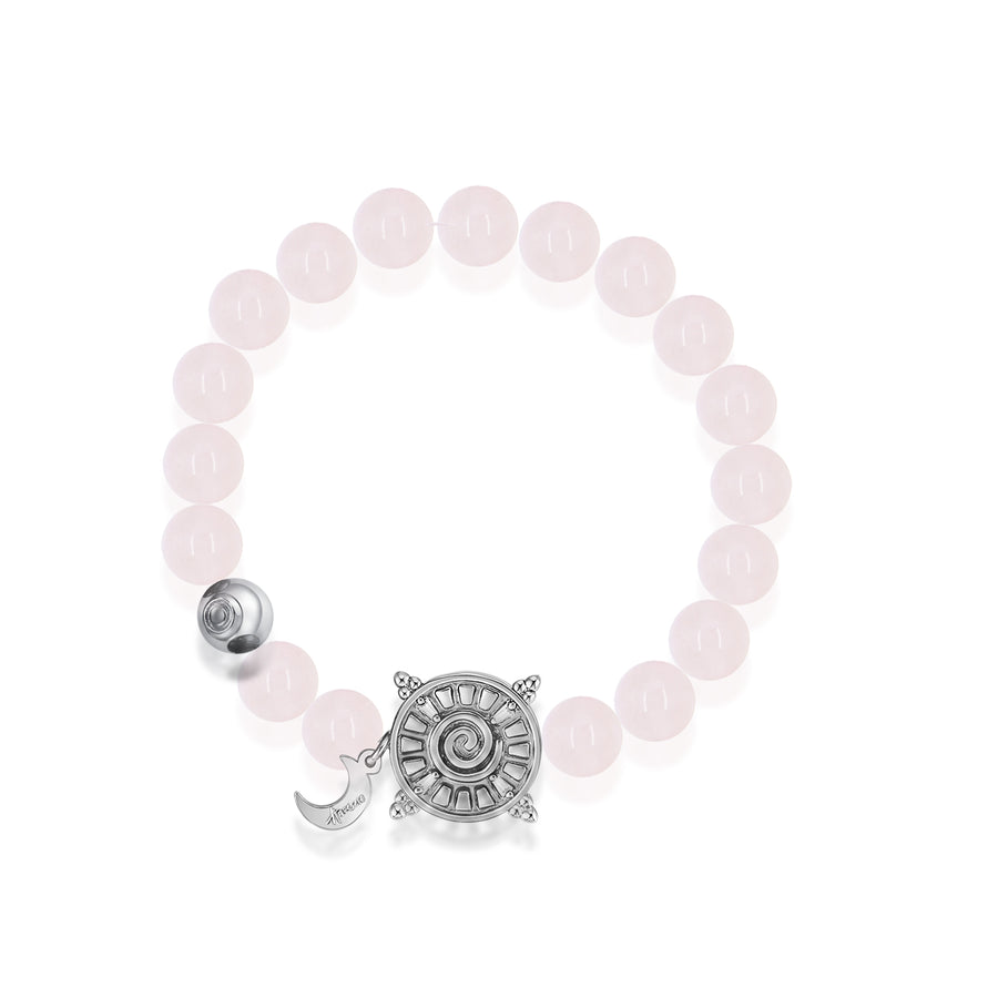 「Three Charms」 Sundial &Lotus&The endless love knot Rose Quartz beaded bracelet