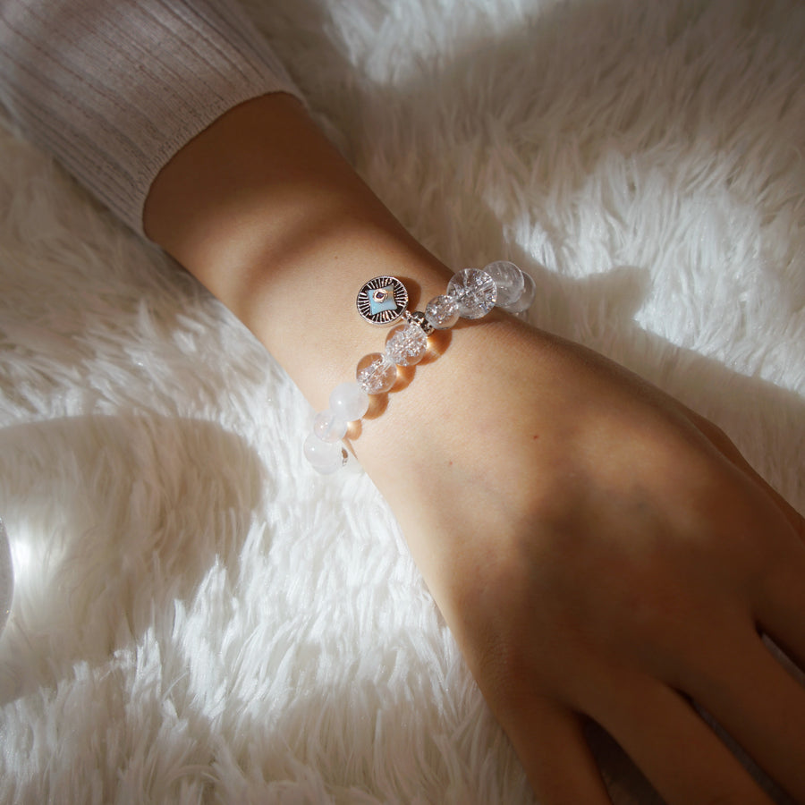 Five Elements「Metal」Solid 925 Sterling Silver, 18K Gold/White Gold Plated Moonstone Aura Pendant Crystal Gemstone Beads Bracelet