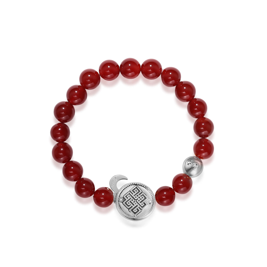 「Three Charms」 Sundial &Lotus&The endless love knot Red Agate beaded bracelet