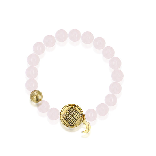 「Three Charms」 Sundial &Lotus&The endless love knot Rose Quartz beaded bracelet