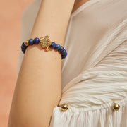 「Three Charms」 Sundial &Lotus&The endless love knot Lapis beaded bracelet