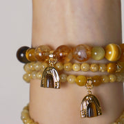 Five Elements「Earth」Solid 925 Sterling Silver, 18K Gold/White Gold Plated Tiger Eye Earth Mountain Pendant Crystal Bracelet