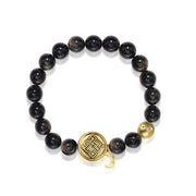 「Three Charms」 Sundial &Lotus&The endless love knot Golden Obsidian beaded bracelet