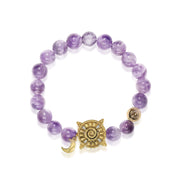 「Three Charms」 Sundial &Lotus&The endless love knot Amethyst beaded bracelet