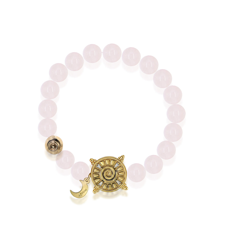 「Three Charms」 Sundial &Lotus&The endless love knot Rose Quartz beaded bracelet