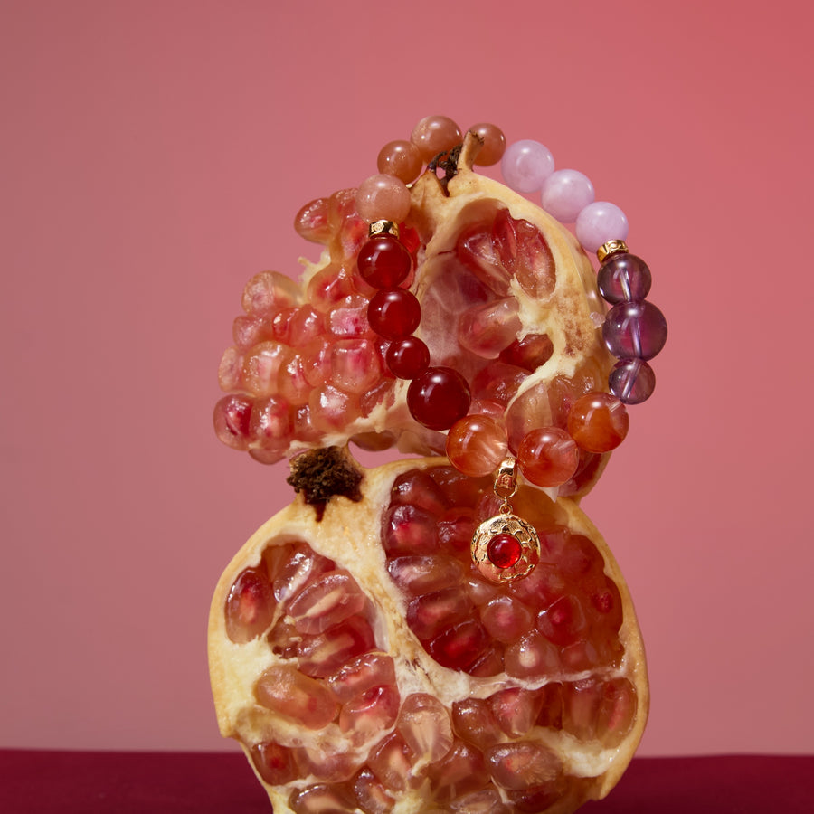 Five Elements「Fire」Solid 925 Sterling Silver, 18K Gold/White Gold Plated Garnet the Sun Firebird Pendant Crystal Bracelet