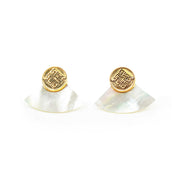 「Three Charms」 Venus Bound the endless love knot fan-shaped mother-of-pearl earrings & ear clips