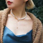 'The Alphabet Collection' 18K gold plated 26 Letter Mother of Pearl Shell Pendant Diamond Pearl Necklace