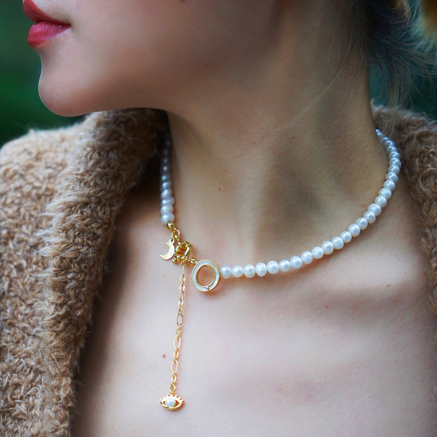 'The Alphabet Collection' 18K gold plated 26 Letter Mother of Pearl Shell Pendant Diamond Pearl Necklace