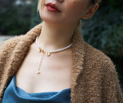 'The Alphabet Collection' 18K gold plated 26 Letter Mother of Pearl Shell Pendant Diamond Pearl Necklace