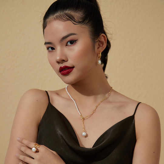 PEARLWING Diamond Pearl Y Shaped Chain Necklace