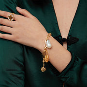 Fortune Unfolds Baroque Pearl  Dice Carriage Coin Chain Bracelet