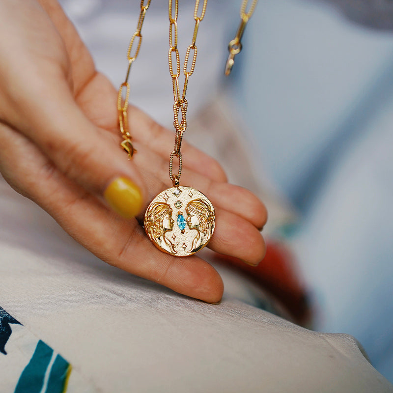 12 CONSTELLATIONS Gemini double-sided customized coin necklace