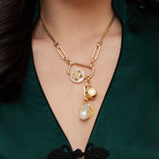 Fortune Unfolds Dice Carriage Coin Baroque Pearl Necklace Y-shaped Chain (Detachable)