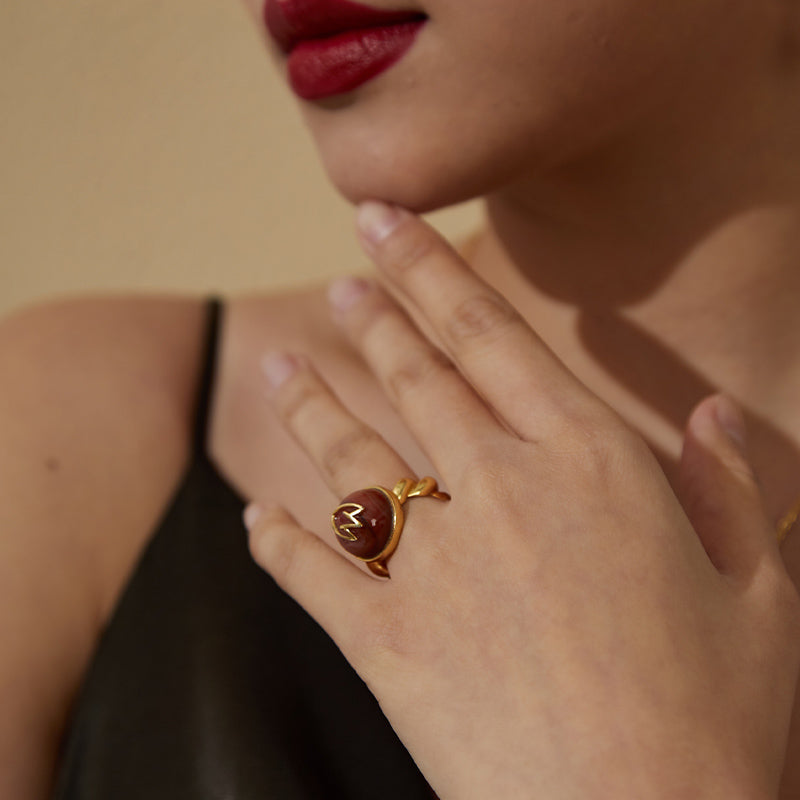 REBORN 'Fire' Oracle Bone Sardonyx Customized Open Ring