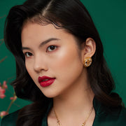 Fortune Unfolds Crystal Bamboo Linked Chain Round Stud Earrings& Ear clips