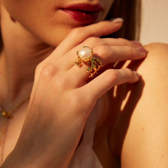 PEARLWING Big Pearl Coral Ring