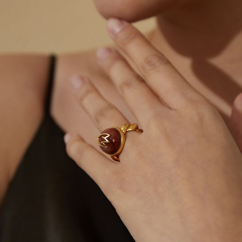REBORN 'Fire' Oracle Bone Sardonyx Customized Open Ring