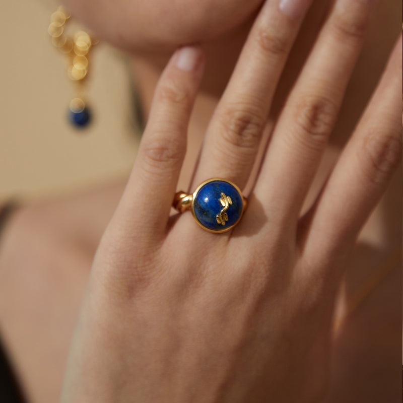 REBORN 'Water' Oracle Bone Lazurite Customized Open Ring