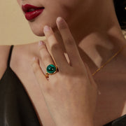REBORN 'Air' Oracle Bone Malachite  Customized Open Ring