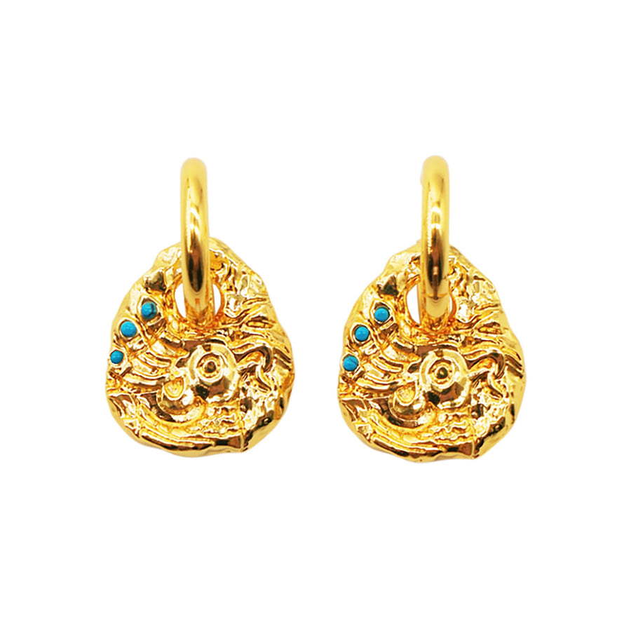 FLYING BIRD LOVE ODYSSEY 18K Gold Plated Ancient Bronze Phoenix Coin Drop Earrings