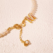 'The Alphabet Collection' 18K gold plated 26 Letter Mother of Pearl Shell Pendant Diamond Pearl Necklace