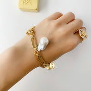 Fortune Unfolds Baroque Pearl  Dice Carriage Coin Chain Bracelet