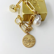 Fortune Unfolds Baroque Pearl  Dice Carriage Coin Chain Bracelet