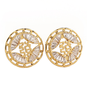 Fortune Unfolds Crystal Bamboo Linked Chain Round Stud Earrings& Ear clips