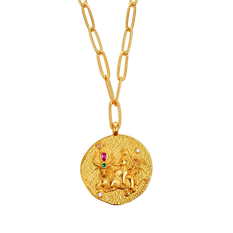 12 CONSTELLATIONS Taurus double-sided customized coin necklace
