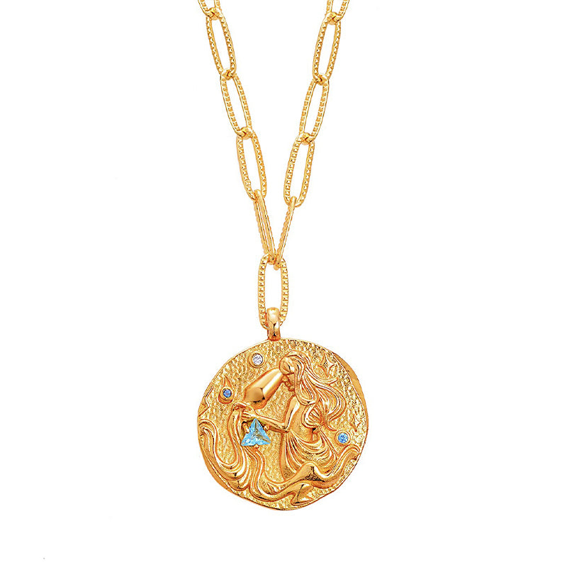 12 CONSTELLATIONS Aquarius double-sided customized coin necklace