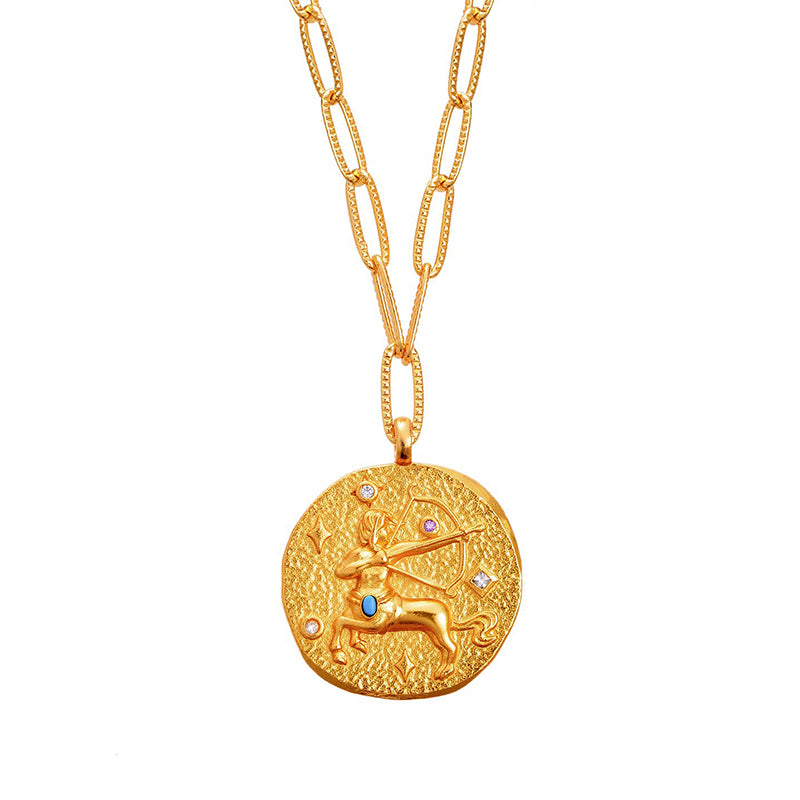 12 CONSTELLATIONS Sagittarius double-sided customized coin necklace