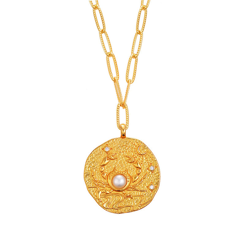 12 CONSTELLATIONS Cancer double-sided customized coin necklace
