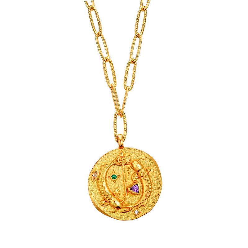 12 CONSTELLATIONS Pisces double-sided customized coin necklace