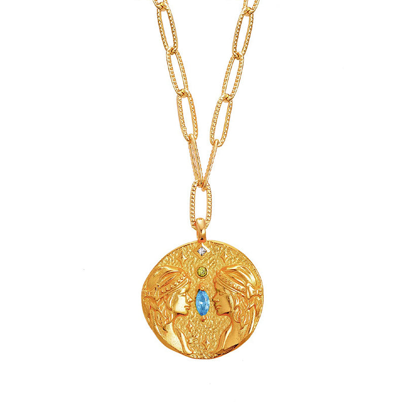 12 CONSTELLATIONS Gemini double-sided customized coin necklace